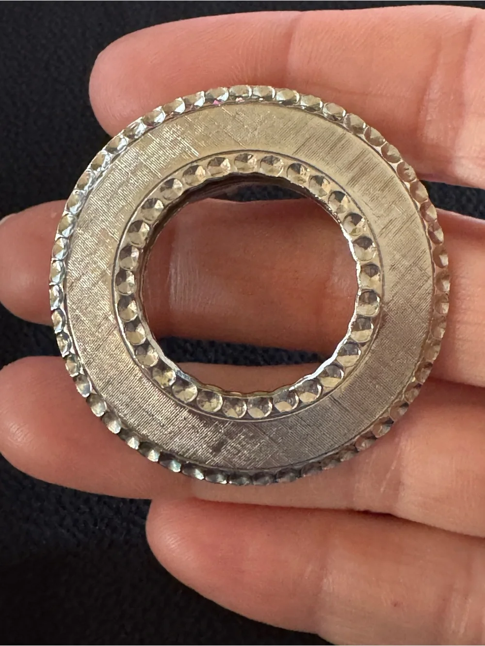 Vintage Silver Circle Brooch with Diamond Cut Border